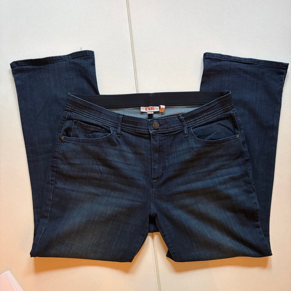 EVRI Dark Wash Bootcut Pull On Elastic Waist Jeans 16WS